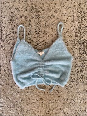 For Love & Lemons Light Blue Fuzzy Drawstring Camisole